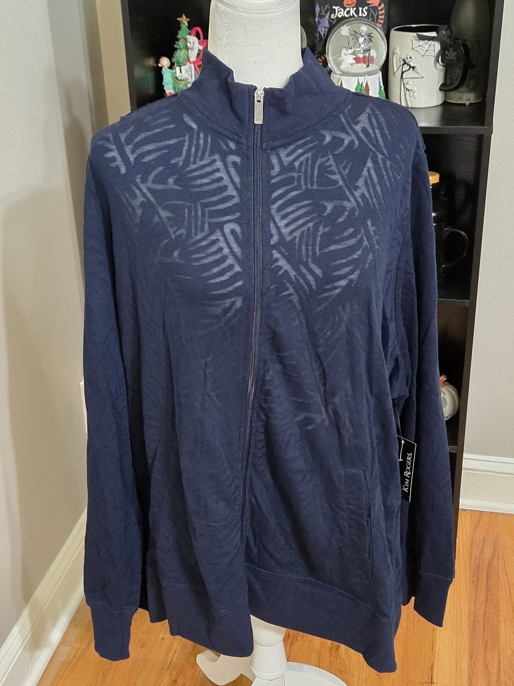 Kim Rogers Navy Zip-Front Lightweight Jacket Sheer
